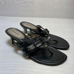 Harley-Davidson Heeled Sandals Women Size 7M Black Leather Upper Studded Slip On
